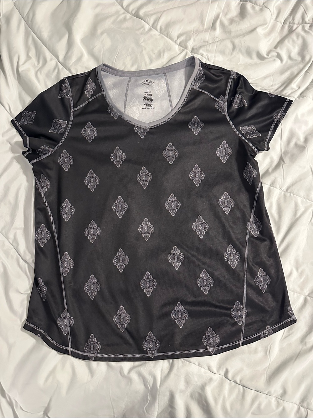 St. John's Bay Black Short-Sleeve Active Tee with Gray Motif